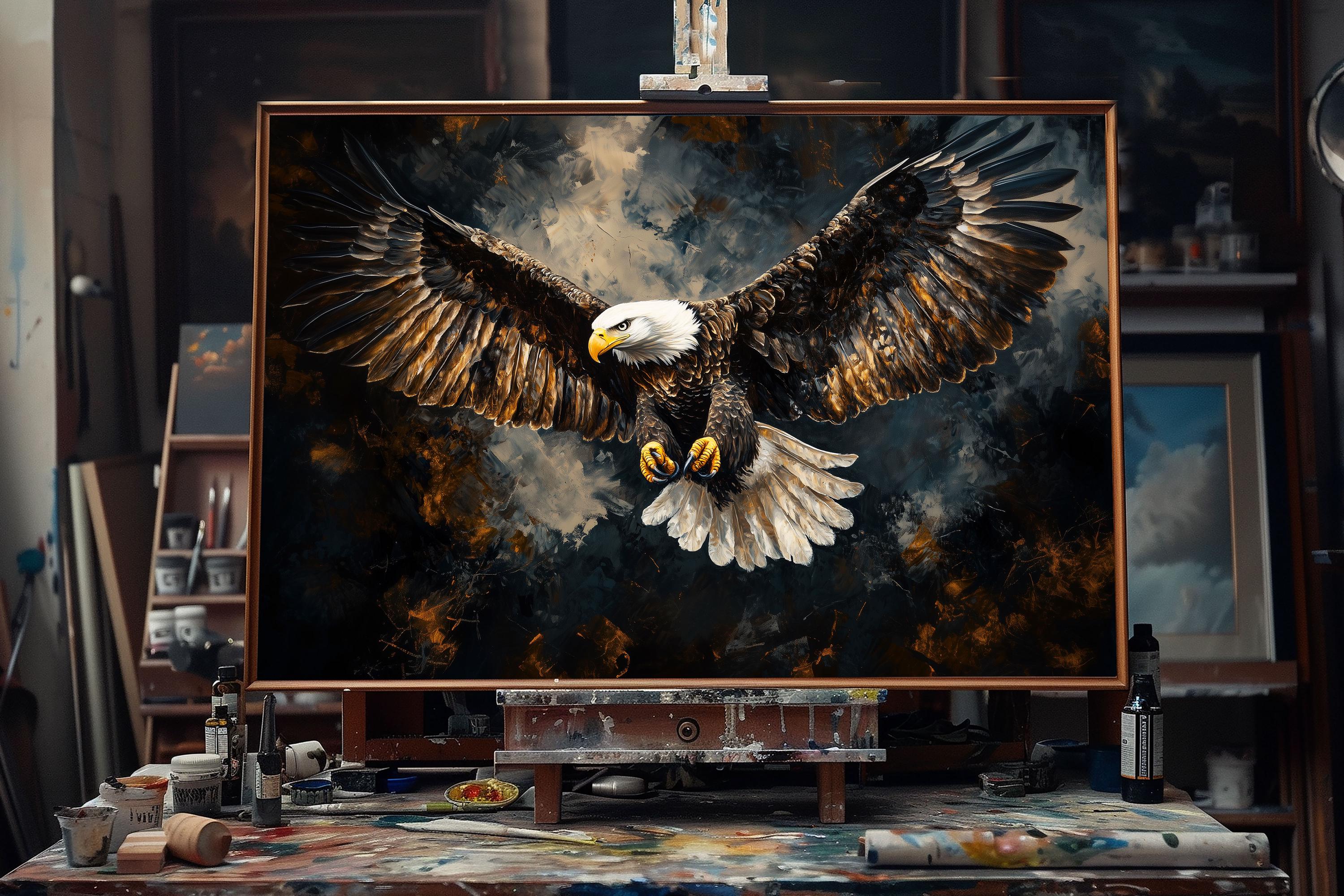 Fine Art Oil Painting Majestic Bald Eagle, Hand-painted Wildlife Art ...