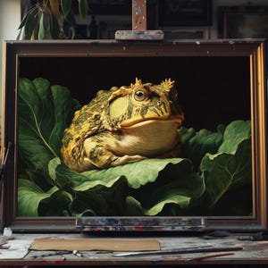 Pacman Horned Frog Painting, Fine Art Oil Painting Exotic Amphibian Portrait, Pacman Frog Wall Art For Frog Lover Decor, Oil Painting Art