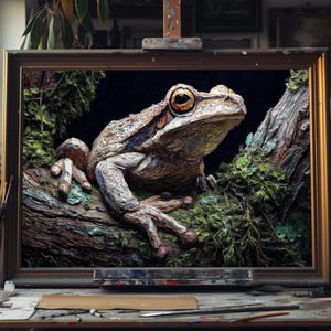 Fine Art Tree Frog Impasto Oil Painting, Colorful Expressionist Frog on Branch, Tropical Wildlife Wall Art, Vibrant Animal Decor, Oil Art