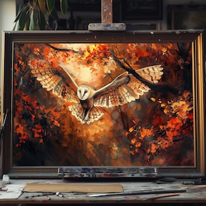 Fine Art Oil Painting of Majestic Owl – Nocturnal Wildlife Art, Forest Bird Wall Decor, Handmade Nature-Inspired Canvas, Rustic Home Artwork