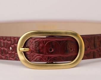 QUIN Vintage Red Croc Embossed Belt With Unique Cast Bronze  display picture 3