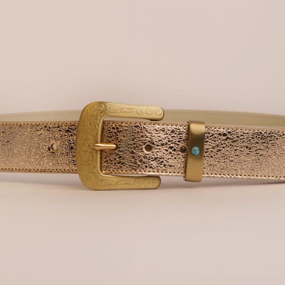 Gold Women\'s Decorative Leather Belt with Ornate Buckle Women main image 2