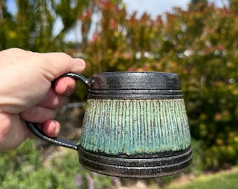 Handmade Carved Mugs, A-Shape Cup with Stable Base and Comfortable Handles