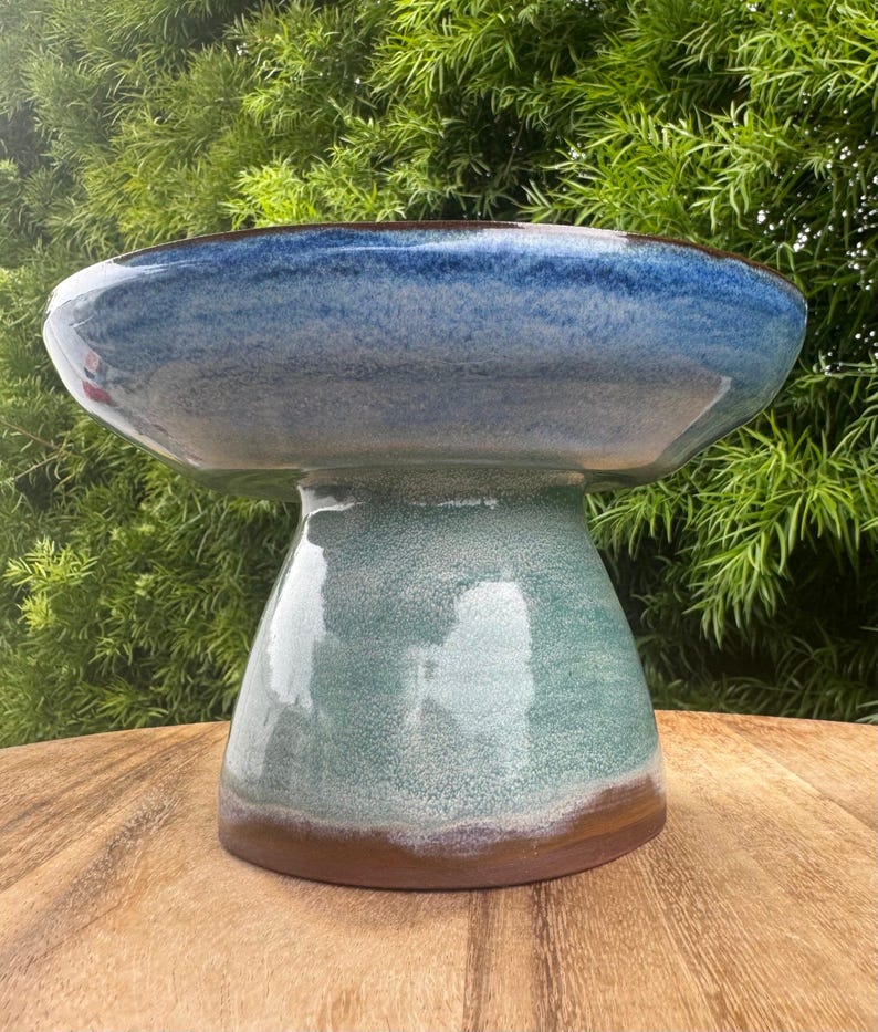 Pedestal Bowls, Handpainted Beach Wave, Funtional Coastal Home Decor — free download
