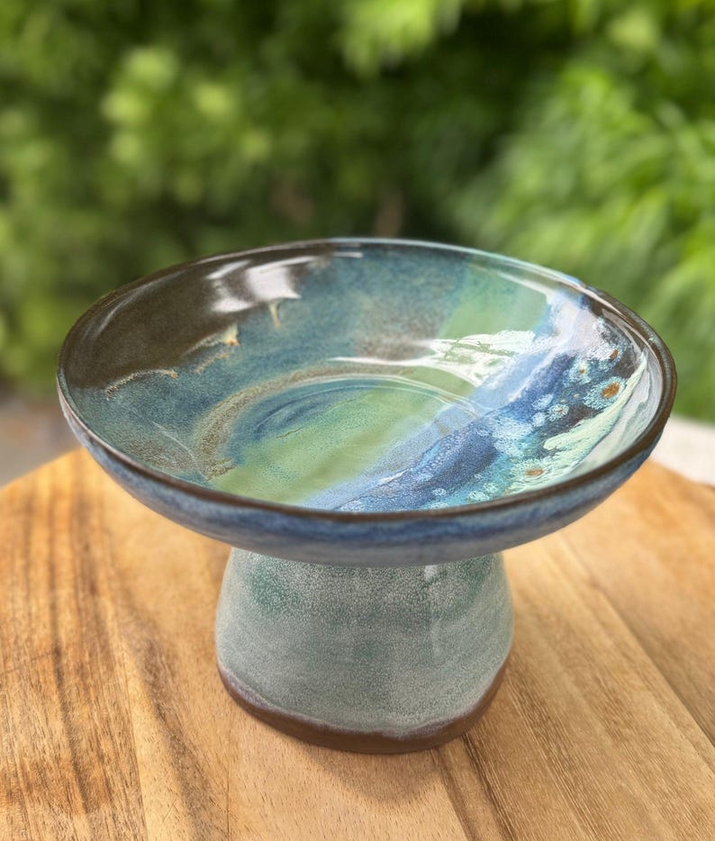 Pedestal Bowls, Handpainted Beach Wave, Funtional Coastal Home Decor — free download