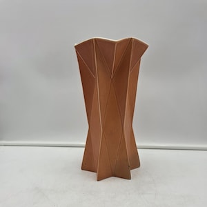 Vintage Red Wing Pottery Prismatique Star Vase 797 Belle Kogan MCM Orange Geometric Angular Art Ceramic Footed Pedestal 11 Inch 1960s