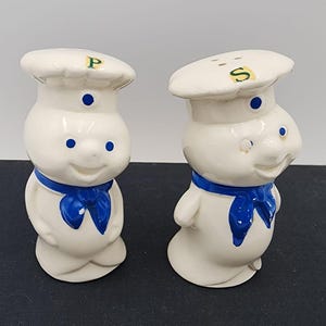 Vintage Pillsbury Doughboy Salt and Pepper Shakers Ceramic Poppin
