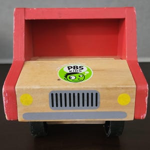 Vintage PBS Wooden Toy Truck – &quot;Produce Pick Up&quot; Red Pickup – Educational Wooden Vehicle – Classic Kids Toy