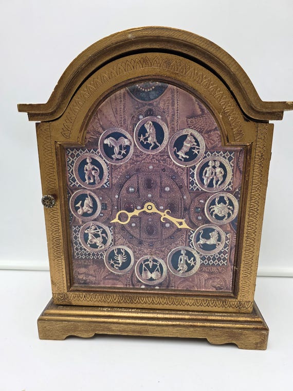 Vintage Zodiac Music Jewelry Box Wooden Armoire Celestial Astrological Case Mid Century Celestial Organizer View 3