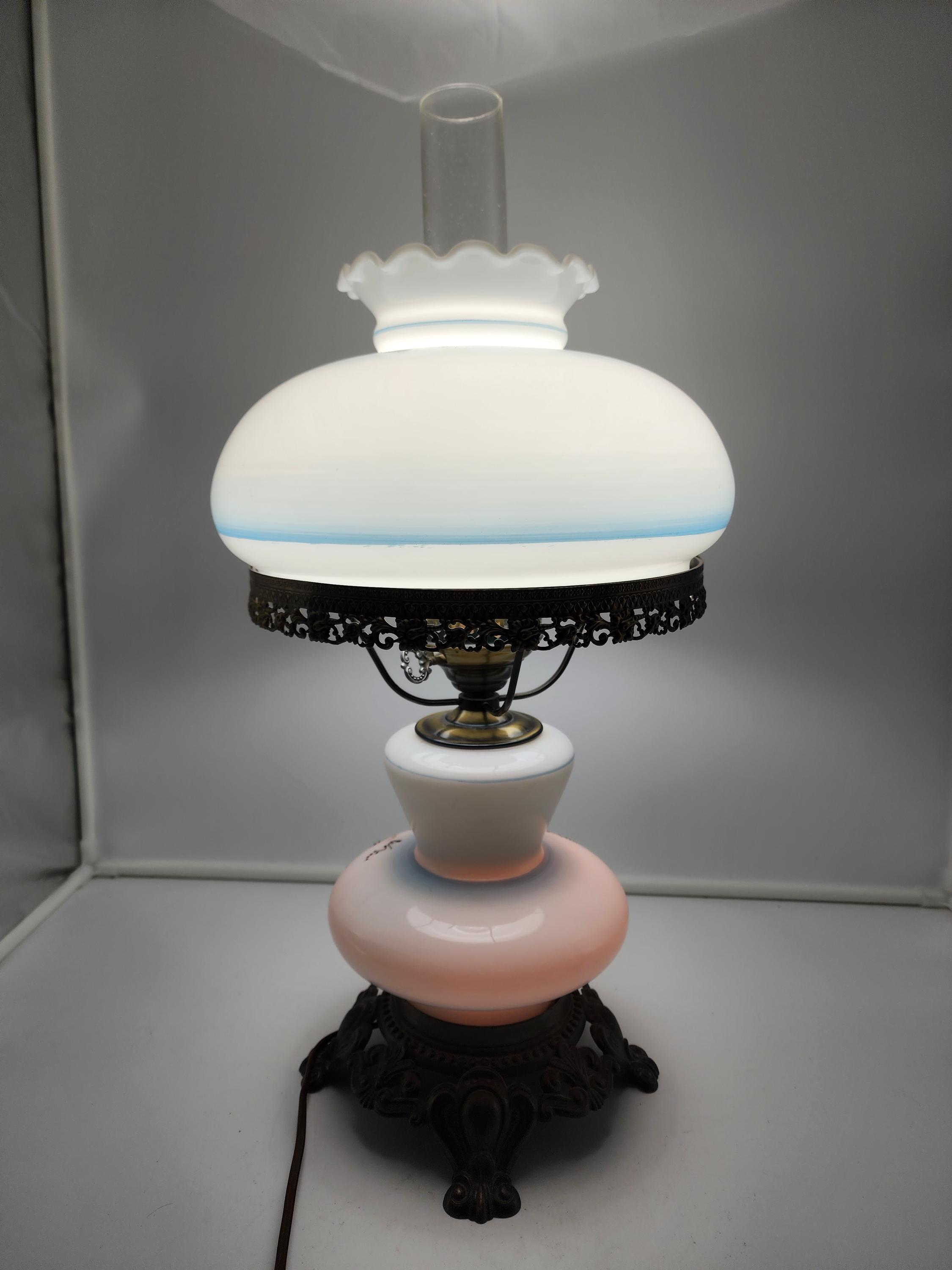 Vintage 1971 Hurricane Lamp – White Floral Glass, EF Industries - Etsy