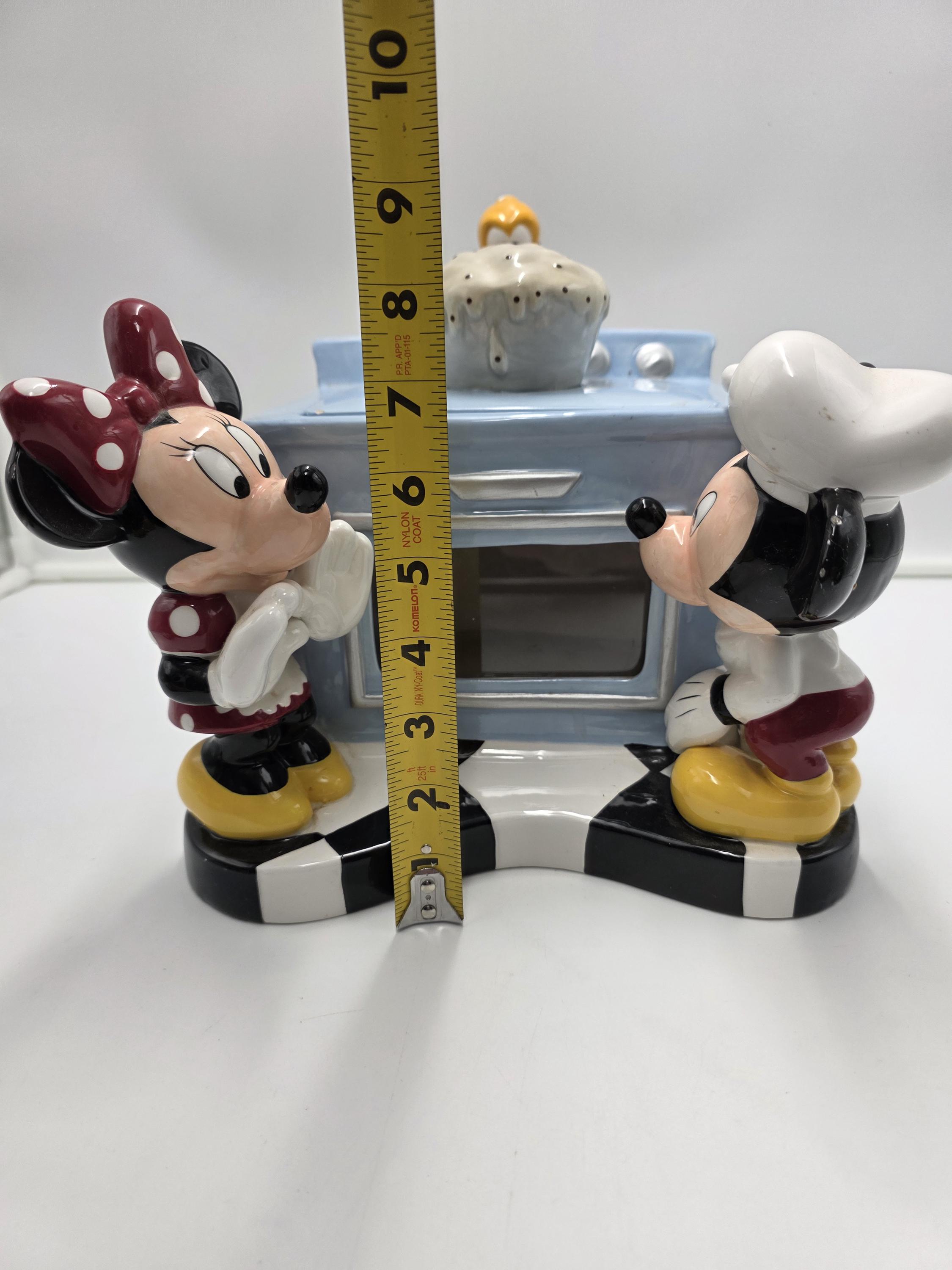 Vintage Disney Store Keksdose „Was wird gebacken?“ Mickey und Minnie Maus Pluto Retro Ofen Herd Keramik Küchenbehälter Sammlerstück Disneyana