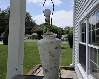 Vintage ALSY Floral Porcelain Table Lamp, Pastel Ginger Jar Ceramic Light, Cottagecore Chinoiserie Bedroom Decor, Grandmillennial Accent