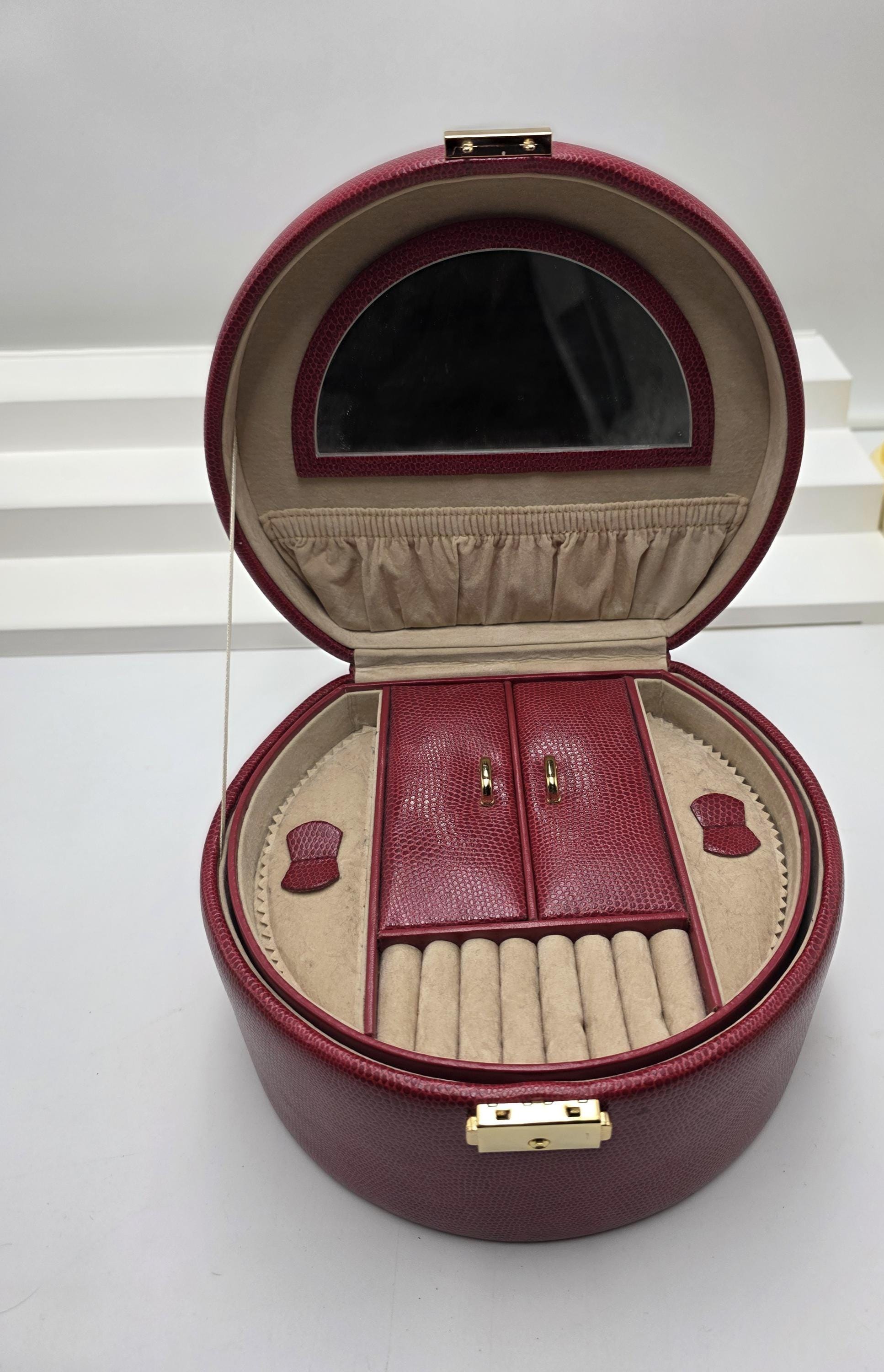 Vintage WOLF Designs Red Leather Jewelry Box Oval Heritage Travel