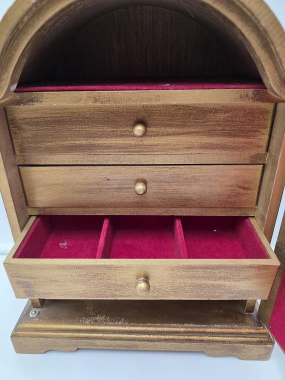 Vintage Zodiac Music Jewelry Box Wooden Armoire Celestial Astrological Case Mid Century Celestial Organizer View 6