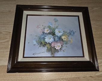 Bodegón floral vintage original de Robert Cox, firmado por el artista estadounidense.