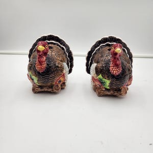 Set of 2 Vintage Omnibus Fitz and Floyd Harvest Fowl Ceramic Turkey Candle Holder