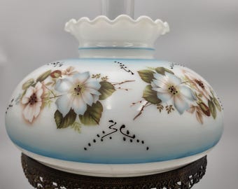 Vintage 1971 Hurricane Lamp – White Floral Glass, EF Industries - Etsy