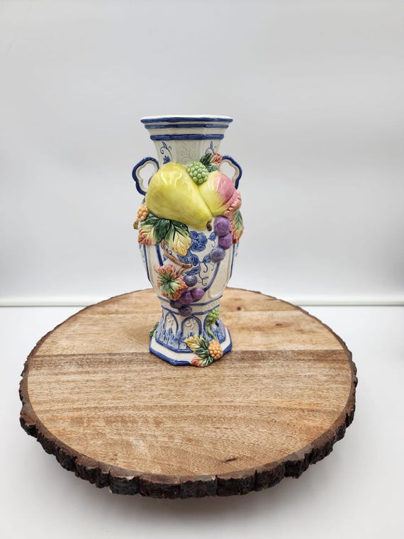 Vintage Fitz & Floyd Ambrosia Vase | Fruit Motif Majolica