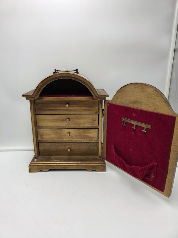 Vintage Zodiac Music Jewelry Box Wooden Armoire Celestial Astrological Case Mid Century Celestial Organizer View 2