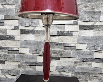 Vintage Mid Century Modern Red Table Lamp, 1950s Silver Chrome Tole Desk Light, Hollywood Regency Burgundy Accent Lamp, Retro MCM Lighting