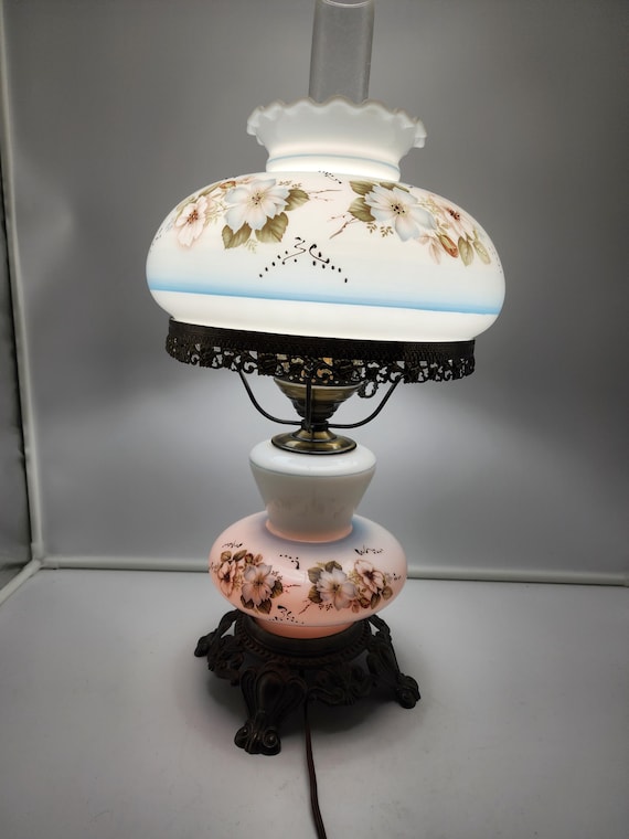 Vintage 1971 Hurricane Lamp – White Floral Glass, EF Industries - Etsy