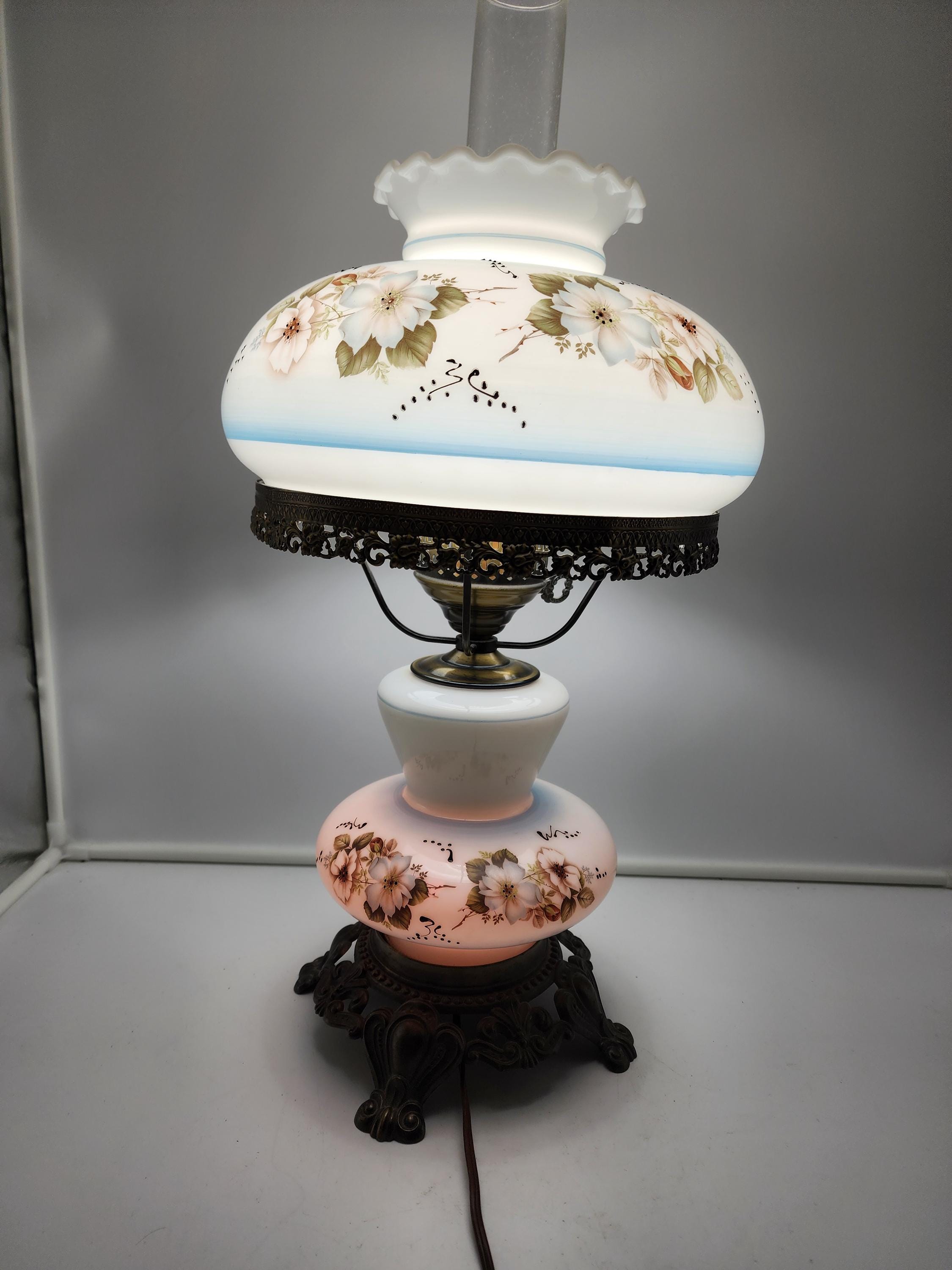 Vintage 1971 Hurricane Lamp – White Floral Glass, EF Industries - Etsy
