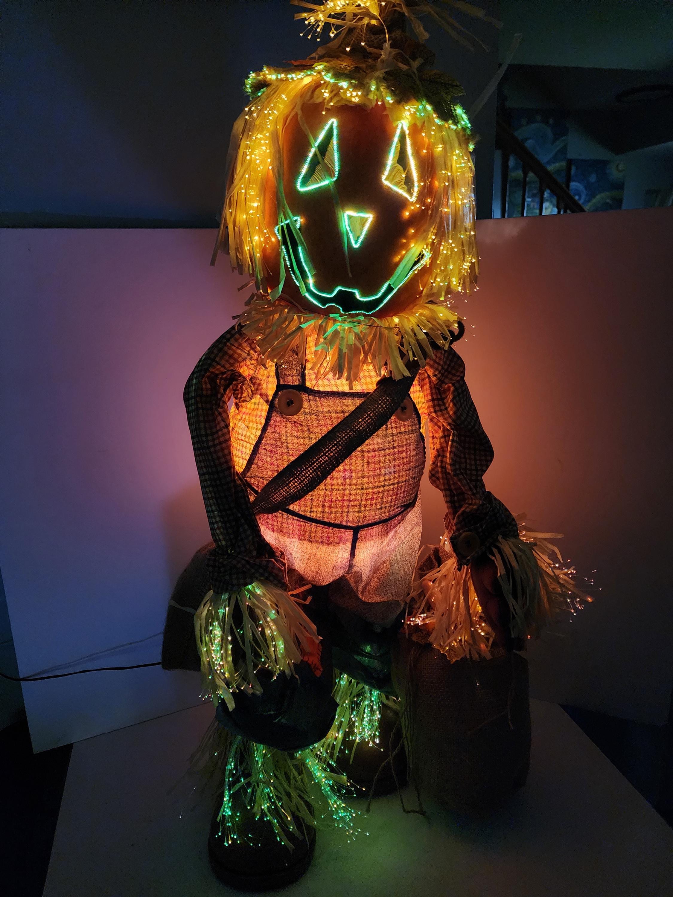 Fiber Optic Scarecrow Pumpkin Head Halloween 36" Tall Gemmy ...
