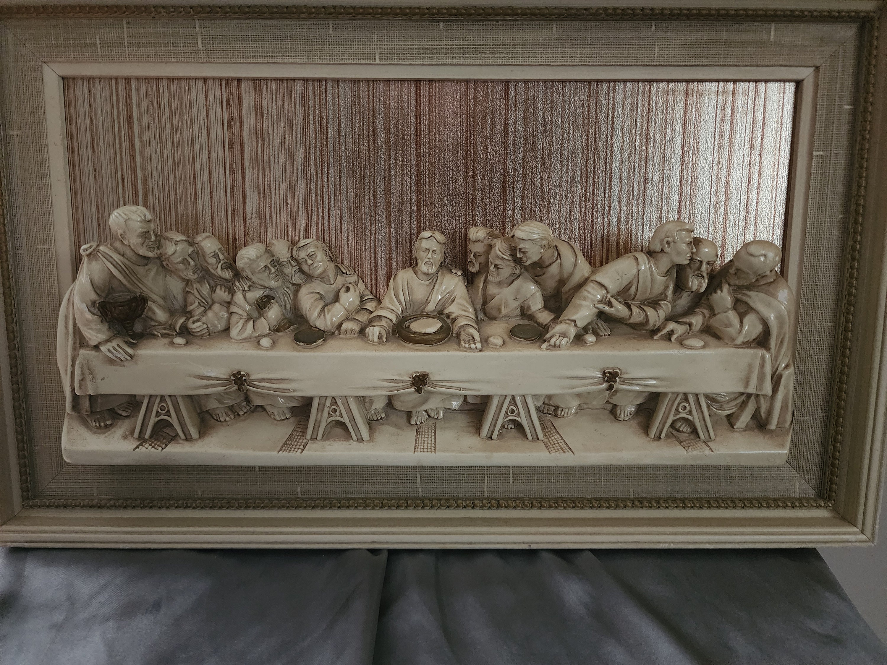 Vintage 3D Last Supper Wall Hanging Framed Plaque High Relief 