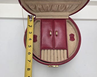 Vintage WOLF Designs Red Leather Jewelry Box Oval Heritage Travel