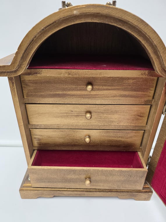 Vintage Zodiac Music Jewelry Box Wooden Armoire Celestial Astrological Case Mid Century Celestial Organizer View 5