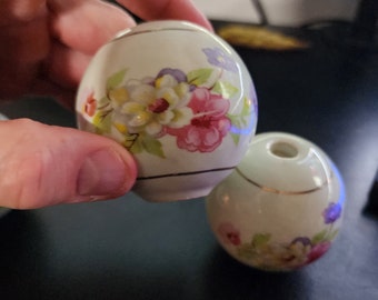 4 Vintage Floral Porcelain Lamp Ball Globes