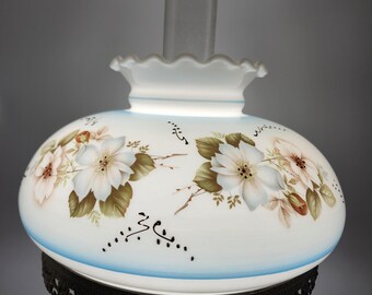 Vintage 1971 Hurricane Lamp – White Floral Glass, EF Industries - Etsy