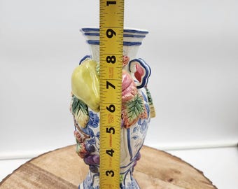 Vintage Fitz & Floyd Ambrosia Vase | Fruit Motif Majolica