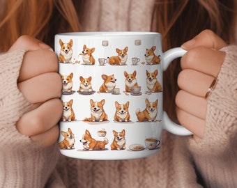 Corgi Mug: Chubby Pembroke Welsh Corgi With Coffee on Ceramic Mug, Dog Lover, Corgi Lover, Gifts For Him, Gifts For Her