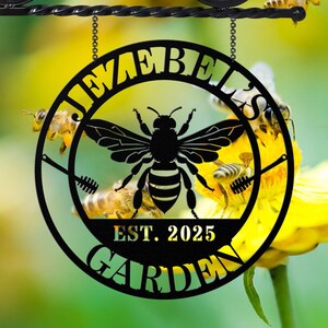 Personalized Bee Garden Sign, Honeybee Name Sign, Pollinator Friendly Garden Wall Art, Bee Lover Gift, Farm Name Sign, Garden Decor