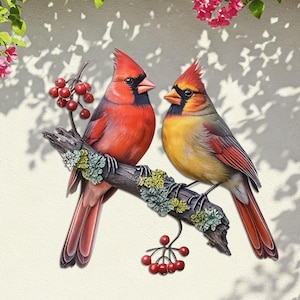 Pair of Cardinal Metal Sign, Red Cardinal Couple Wall Hanging, Cardinal Decor, Red Birds Garden Art, Cardinal Lover Gift, Patio, Porch Decor