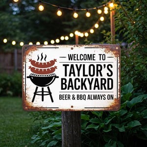 Backyard Grill Sign Custom, Personalized Backyard BBQ Sign, Custom Grill & Beer Metal Sign, Metal BBQ Decor Gift, Outdoor Patio Decor