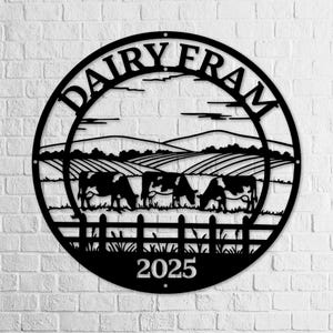 Custom Dairy Farm Sign, Farm Sign with Cows, Rural Decor, Farmhouse Wall Art, Cow Field, Barn, Ranch, Country Home Decor, Dairy Farm Decor