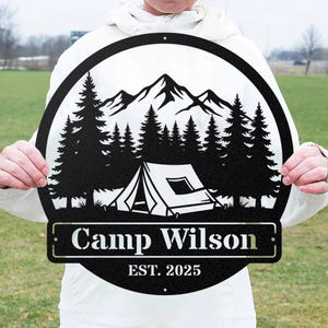 Custom Camp Sign Metal, Outdoor Camping Family Name Sign, Tent Cabin Wall Decor, Campfire Metal Sign, Campsite Sign, Camping Gift for Him