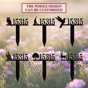 Custom Address Sign with Animal Silhouette, Yard Address Metal Sign, Address Marker, House Number Yard Stake, Garden Plaque, Lawn Decor