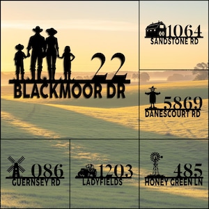 Bauernhaus Adresse Metallschild, Western Farm Adressschild, Cowboy Paar Familie Yard Schild, Hausnummer Schild, Rustikal Ranch Gate Yard Schild