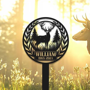Personalized Hunter Memorial, Metal Stake, Deer Hunter Sign, Hunter Loss, Grave Marker, Sympathy Sign, Garden Decor, Father&#39;s Day Gift
