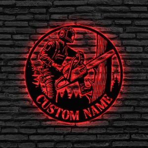 Personalized Chainsaw Metal Wall Art With Led Light, Woodworker Name Sign, Woodworking Gift Lumberjack Gift Logger Gift, Dad Gift Home Decor