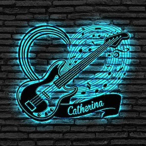 Personalized Guitar Player Metal Wall Art LED Light, Personalized Guitarist Name Sign, Custom Music Note LED Light, Music Room Decoration