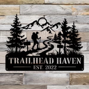 Trailhead Haven Metal Sign, Custom Hiking Cabin Decor, Outdoor Trail Wall Art, Personalized Hiking Trail Sign, Climbing Gift for Him