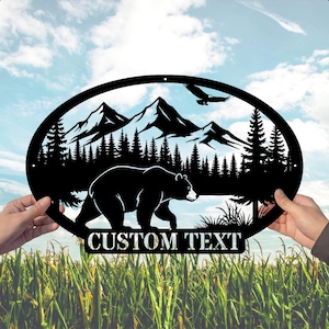 Bear Country Metal Sign, Rustic Wildlife Mountain Wall Art for Cabin Decor, Lodge or Forest Home Decor, Lodge Gift Idea