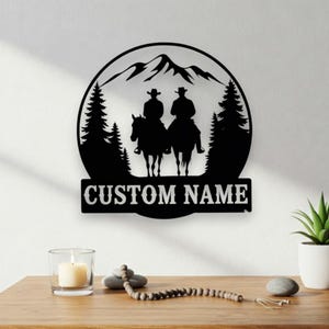 Custom Cowboy Couple Sign, Cowboy Metal Sign, Western Metal Wall Art, Horseback Riders Name Sign, Cowboy Metal Wall Hanging, Cowboy Gift