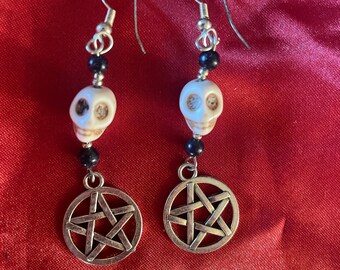 Skull and pentagram earrings