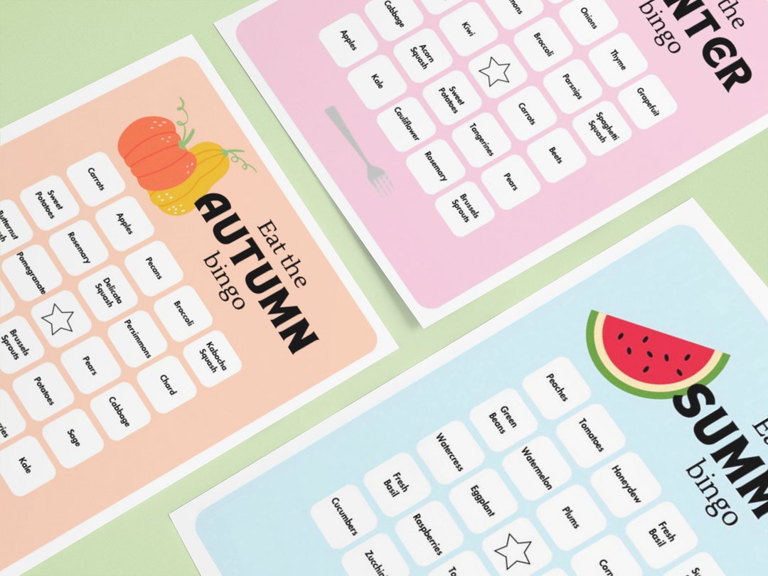 Seasonal Eating Bingo Card Set Family Dinnertime Game Etsy