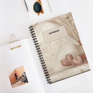 Vintage Love Spiral Notebook - Ruled Line, Valentine&#39;s Day Journal, Creamy School Notebook, Hearts Notebook, Lovely Notebook, gift